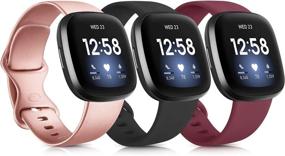 img 4 attached to Fitbit Versa 3 &amp; Fitbit Sense Silicone Bands - 3 Pack, Soft Replacement Sport Wristbands for Women Men Small Large (Small, Rose Gold+Black+Wine Red)