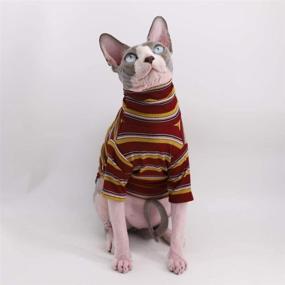 img 1 attached to 🐱 Vintage Stripes Sphynx Hairless Cat Cute Summer Cotton T-Shirts: Breathable Pet Clothes for Cats & Small Dogs