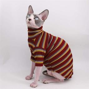 img 2 attached to 🐱 Vintage Stripes Sphynx Hairless Cat Cute Summer Cotton T-Shirts: Breathable Pet Clothes for Cats & Small Dogs