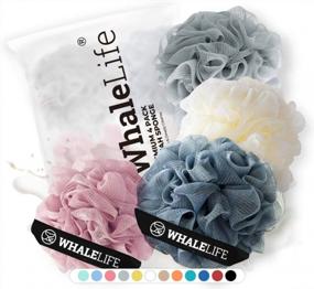 img 4 attached to 4-Pack Loofah Bath Sponges For Women & Men - Pink, Blue, Yellow & Gray