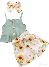 img 4 attached to 👶 Cute and Comfy: Infant Baby Girls Summer Outfit Set with Halter Button Ruffled Camisole Tank Tops and Bowknot Shorts