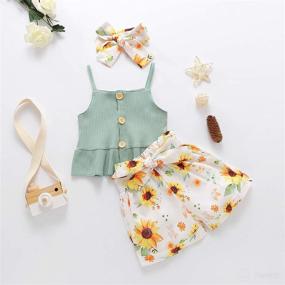 img 3 attached to 👶 Cute and Comfy: Infant Baby Girls Summer Outfit Set with Halter Button Ruffled Camisole Tank Tops and Bowknot Shorts