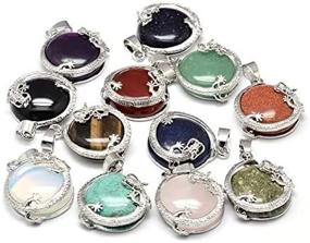img 2 attached to Beadthoven 10Pcs Mixed Natural Gemstone Pendants Platinum Flat Round Chinese Dragon Healing Energy Stone Crystal Chakra Charms For DIY Necklaces Jewelry Making Accessories