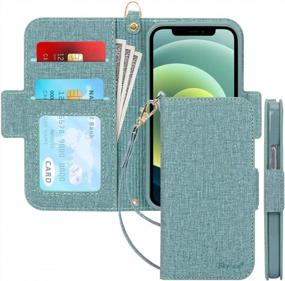 img 4 attached to Зеленый чехол-бумажник с откидной крышкой ручной работы с прорезями для карт и съемным ремешком для IPhone 12 Mini 5G [Блокировка RFID]