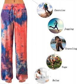 img 4 attached to Women'S Comfy Casual Stretch Tie Dye Palazzo Lounge Pants Wide Leg Pajama Drawstring Pant All Seasons