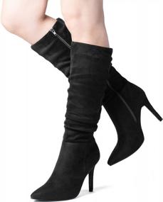 img 3 attached to Katliu Women'S Suede Knee-High Boots: Pointed Toe Stiletto Boot With Slouchy Zipper & High Heel