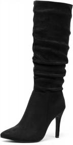 img 4 attached to Katliu Women'S Suede Knee-High Boots: Pointed Toe Stiletto Boot With Slouchy Zipper & High Heel