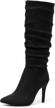 katliu women's suede knee-high boots: pointed toe stiletto boot with slouchy zipper & high heel logo