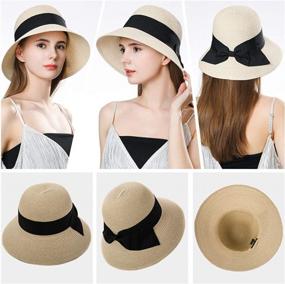 img 2 attached to Stylish Packable Women'S Straw Cloche Fedora Beach Sun Hat With SPF And Panama Style, Adorned With Black Ribbon In Beige Color, Suitable For Head Sizes Between 56-58Cm