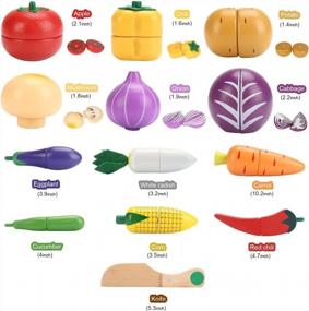 img 3 attached to Magnetic Wooden Cutting Vegetables Food Play Toy Set For Kids - Victostar With Basket Included!