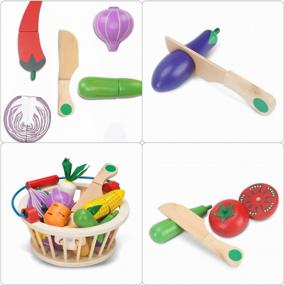 img 2 attached to Magnetic Wooden Cutting Vegetables Food Play Toy Set For Kids - Victostar With Basket Included!