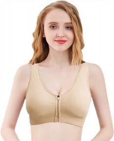 img 2 attached to Wire-Free Sport Camisole Bra For Women With Zipper Front And Racerback, Seamless And Removable Soft Cups. Plus Size Available.