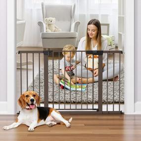 img 1 attached to Extra Wide Baby Gate For House, Easy Walk Thru Dog Gate With Auto Close Safety Pet Gates For Stairs And Doorways, Cumbor 29.5"-51.6" Includes 4 Wall Cups - Mom'S Choice Awards Winner Brown