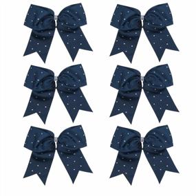 img 2 attached to Set Of 6 Jumbo Navy Blue College Cheerleader Bows With Sparkling Rhinestone Accents And Elastic Hair Ties