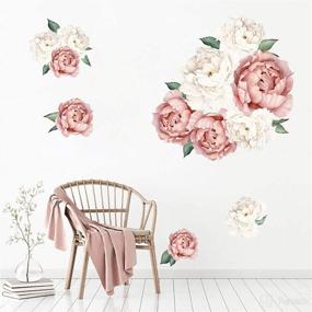 img 3 attached to 🌸 MOLANCIA Peony Floral Wall Decals Stickers - Rose Posters, Art Murals, Removable Flower Wallpaper for Living Room, Girls Room, Kitchen, Bedroom - Pink 3