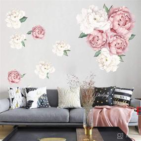 img 1 attached to 🌸 MOLANCIA Peony Floral Wall Decals Stickers - Rose Posters, Art Murals, Removable Flower Wallpaper for Living Room, Girls Room, Kitchen, Bedroom - Pink 3