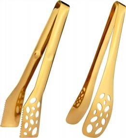 img 4 attached to IAXSEE 2 Pack Kitchen Tongs For Cooking 10 Inch Stainless Steel Gold Salad Tongs BBQ Grill Tongs Heavy Duty Metal Tongs Heat Resistant Gold Serving Utensils (Gold)