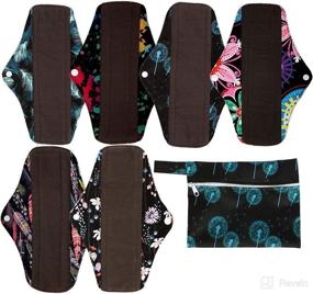 img 2 attached to 🌸 Premium 7-Piece Set: Includes 1 Mini Wet Bag + 6 Regular 10 Inch Charcoal Bamboo Mama Cloth/Menstrual Pads/Reusable Sanitary Pads (Flower Design)