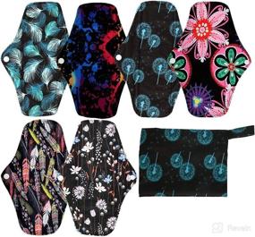 img 1 attached to 🌸 Premium 7-Piece Set: Includes 1 Mini Wet Bag + 6 Regular 10 Inch Charcoal Bamboo Mama Cloth/Menstrual Pads/Reusable Sanitary Pads (Flower Design)