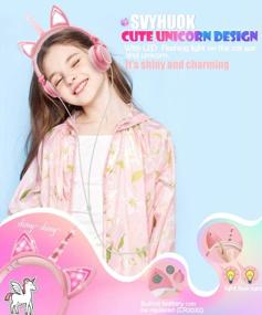img 3 attached to Sparkling Unicorn Headphones With LED Glowing Cat Ears For Kids, Teens, Women - Foldable Wired Over-Ear Headset In Peach For Smartphones, IPhones, IPads, Laptops, And Kindle