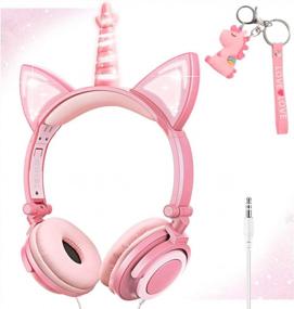 img 4 attached to Sparkling Unicorn Headphones With LED Glowing Cat Ears For Kids, Teens, Women - Foldable Wired Over-Ear Headset In Peach For Smartphones, IPhones, IPads, Laptops, And Kindle