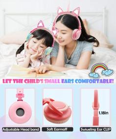 img 2 attached to Sparkling Unicorn Headphones With LED Glowing Cat Ears For Kids, Teens, Women - Foldable Wired Over-Ear Headset In Peach For Smartphones, IPhones, IPads, Laptops, And Kindle