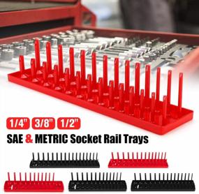img 4 attached to TANCHEN 6PCS Socket Organizer Trays - Black SAE & Red Metric, 1/4, 3/8, & 1/2-Inch Drive Socket Holders