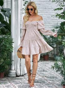 img 1 attached to Women'S Summer Dresses 2022 - Long Ruffle Sleeve V Neck Off Shoulder Elastic Waist Short Skater Casual Mini Dress