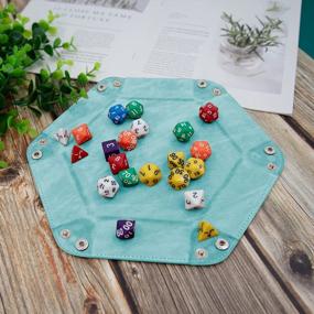 img 1 attached to Level Up Your Game Night With SIQUK Dice Tray: Premium PU Leather, Folding Hexagon Design And Perfect For RPG And DND Games - Available In Light Blue Or Black (Set Of 2)