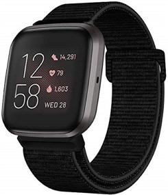 img 4 attached to 🔴 HAPAW Nylon Bands for Fitbit Versa/Versa 2 - Soft Adjustable Breathable Sport Replacement Strap for Women & Men, Accessories Wristband for Versa Smartwatch