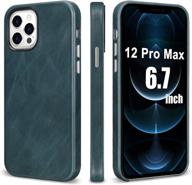 magnetic case for iphone 12 pro max case, toovren 12 pro max genuine leather case slim fit shockproof hard back business phone protective cover for apple iphone 12 pro max 6.7" 5g 2020 men (blue) logo