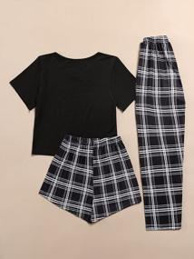 img 3 attached to Verdusa Women'S 3 Piece Plaid Print Pajama Sets Tee Top And Shorts Pants Pj Set