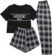 verdusa women's 3 piece plaid print pajama sets tee top and shorts pants pj set logo