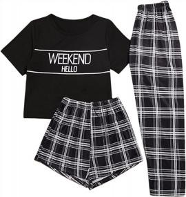 img 4 attached to Verdusa Women'S 3 Piece Plaid Print Pajama Sets Tee Top And Shorts Pants Pj Set