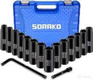 high-quality 1/2” impact socket set: sorako 16-piece metric deep socket set with extension bar, l handle, and portable case - 6 point cr-v steel drive socket set - includes 14 large sockets логотип