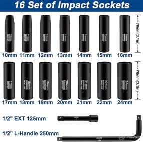 img 3 attached to High-Quality 1/2” Impact Socket Set: SORAKO 16-Piece Metric Deep Socket Set with Extension Bar, L Handle, and Portable Case - 6 Point Cr-V Steel Drive Socket Set - Includes 14 Large Sockets