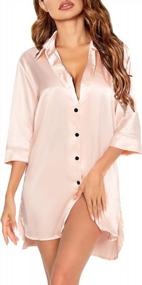 img 4 attached to Satin Silk Button Down Nightgown For Women - 3/4 Sleeve Sleepshirt By SWOMOG