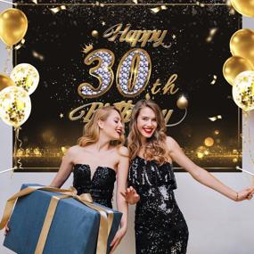 img 1 attached to 30Th Birthday Party Supplies - Happy Birthday Banner Backdrop With Balloons, Black And Gold Decorations, Perfect Photo Props For Him Or Her'S 30Th Birthday Celebration