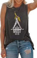the show must go on: vintage rock band tank top for women in grey - perfect summer casual tee for rock lovers! logo