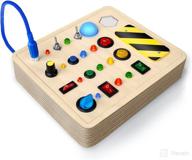 🧩 hongddy busy board for toddlers: montessori wooden sensory toys with light up led buttons and pluggable wires - educational learning fidget toy gift for boys and girls logo