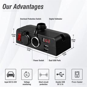 img 3 attached to 🔌 BlueFire Dual USB Socket Charger with Voltmeter: Power Outlet Cigarette Lighter Splitter for Car RV Truck Marine Boat Camper Vehicles