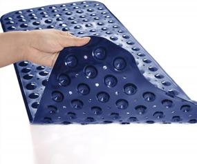 img 3 attached to Opaque Navy Blue Non-Slip TEESHLY Bath Tub And Shower Mat - 39X16 Inch Extra Long, Machine Washable With Drain Holes & Suction Cups