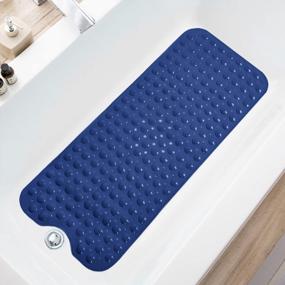 img 4 attached to Opaque Navy Blue Non-Slip TEESHLY Bath Tub And Shower Mat - 39X16 Inch Extra Long, Machine Washable With Drain Holes & Suction Cups