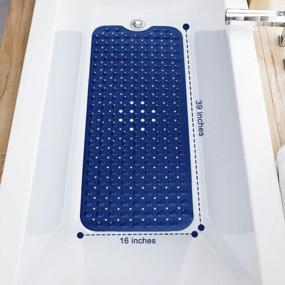img 1 attached to Opaque Navy Blue Non-Slip TEESHLY Bath Tub And Shower Mat - 39X16 Inch Extra Long, Machine Washable With Drain Holes & Suction Cups