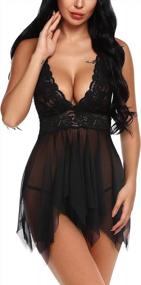 img 4 attached to Floral Lace V Neck Halter Mesh Chemise Sleepwear Set For Women With G-String - Sexy Lingerie
