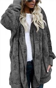 img 1 attached to Asskdan Women'S Fuzzy Velvet Open Front Loose Fitting Long Jacket Coat With Hoodie