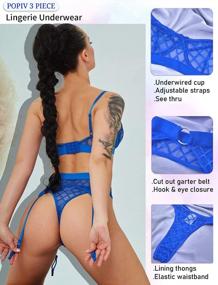 img 4 attached to Sheer Mesh Lingerie Set For Women With Underwire Bra, Panty, And Matching Garter Belt - Enhance Your Style With This Sexy Lingerie Set