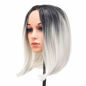 img 4 attached to Grey Ombre Straight Bob Wig For Women & Kids - Perfect For Cosplay, Daily Wear & Parties!