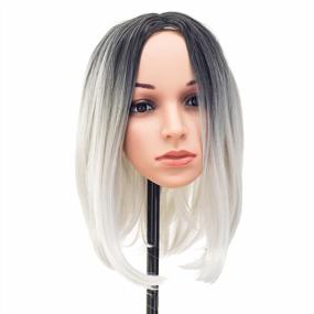 img 3 attached to Grey Ombre Straight Bob Wig For Women & Kids - Perfect For Cosplay, Daily Wear & Parties!