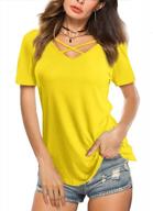 amoretu женская летняя блуза: повседневная футболка с короткими рукавами и модным дизайном в виде перекрещивающихся полосок логотип